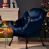 HollyHOME Comfy Armchair Velvet Dark Blue with Steel Frame 500lbs Capacity view 4