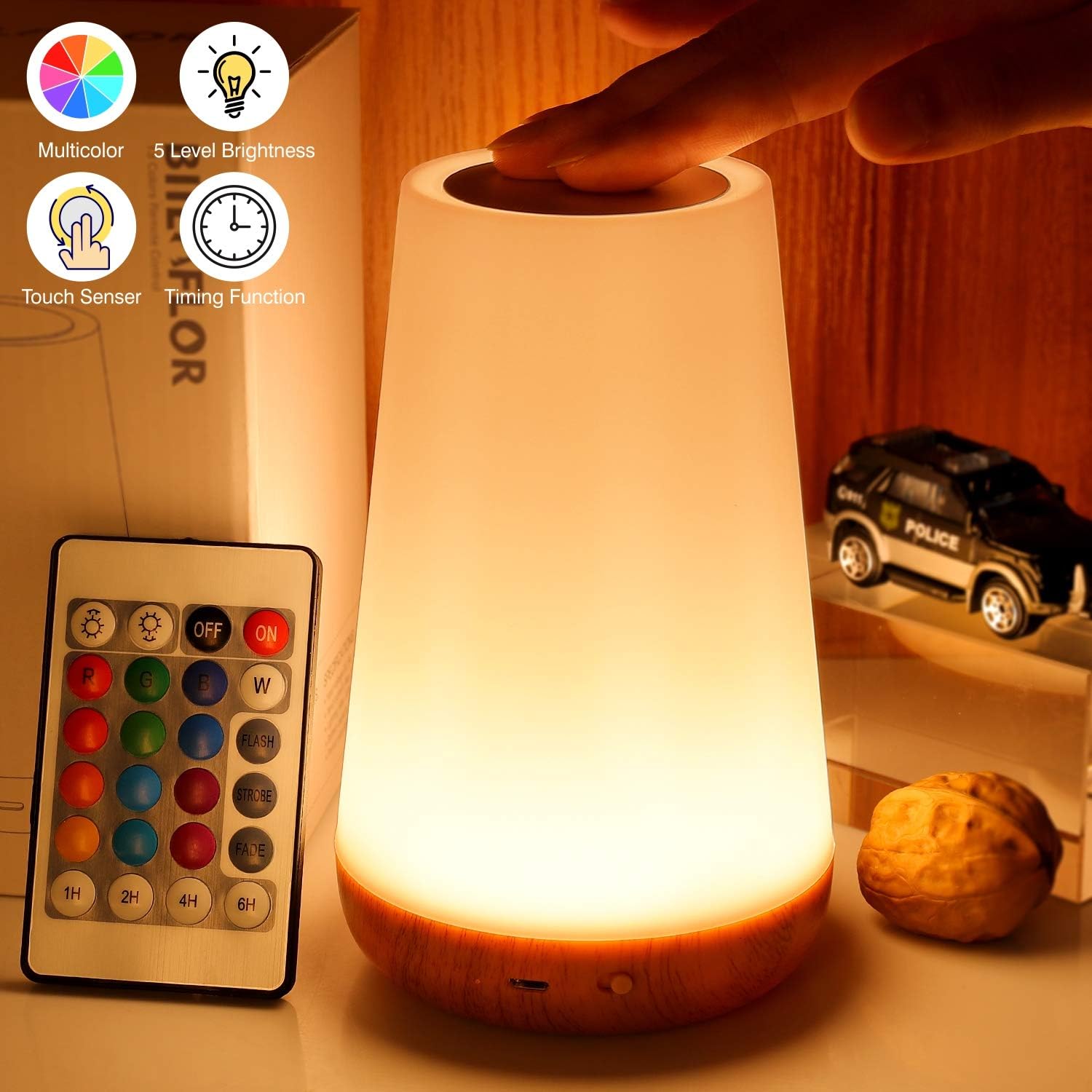 Biilaflor Touch Lamp, Portable Table Sensor Control Bedside Lamps with Quick USB Charging Port, 5 Level Dimmable Warm White Light & 13 Color Changing RGB for Bedroom/Office/Hallways - - 