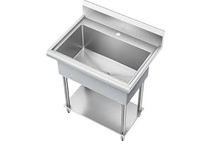 KRAUS Standart Pro 32 Inch 18-Gauge Stainless Steel Scullery Sink, 24 Gallon Freestanding Commercial Style Single Bowl Laundry & Utility Sink, KHS230-32
