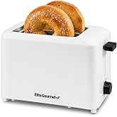 Elite Gourmet Cool-Touch Toaster, 1.5" Extra-Wide Slots, 7 Toast Settings | Cancel, Crumb Tray, Bagels, White, ECT-1027