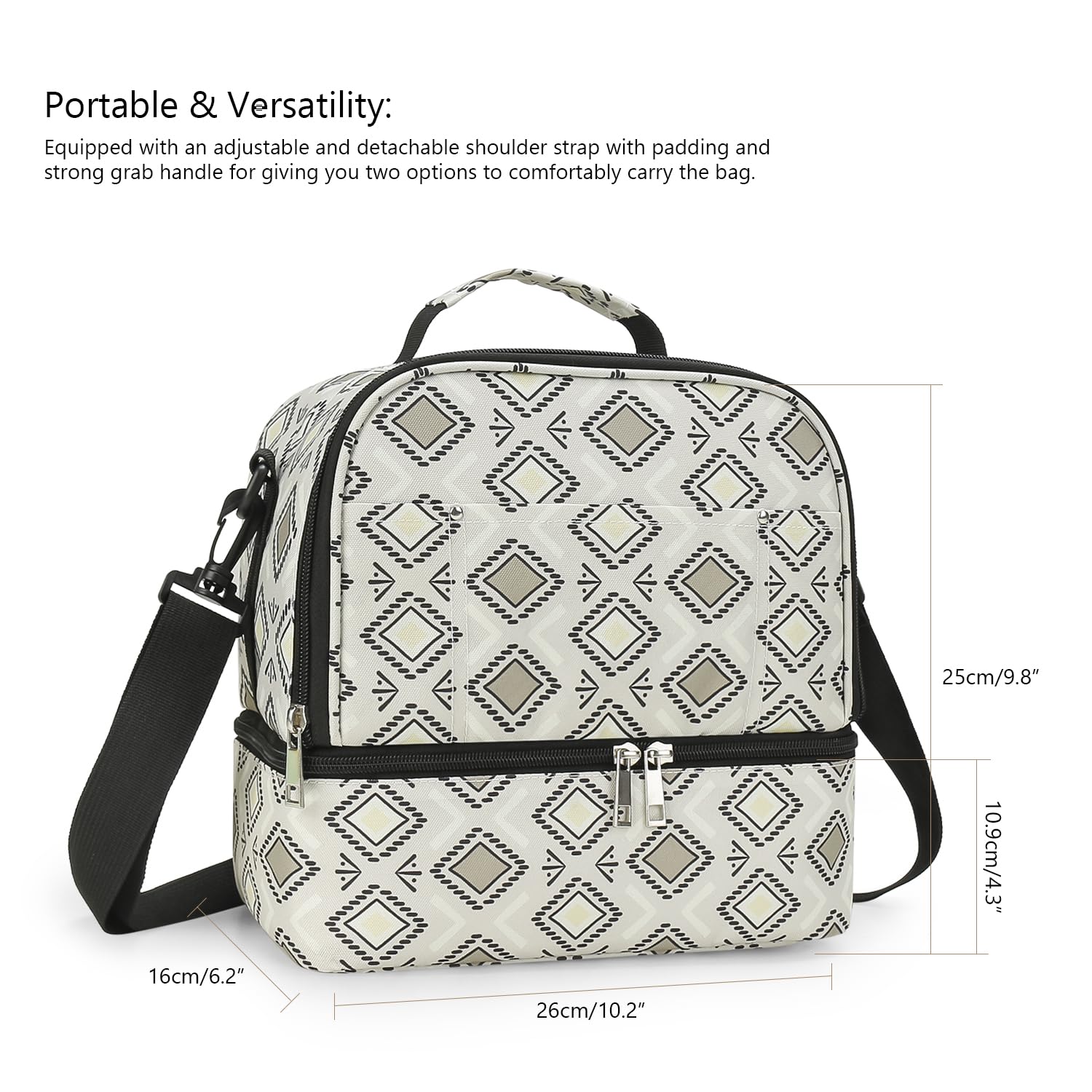Baby's Geometric Diaper Tote Bag Small Breast Pump Bag Breastmilk Cooler Bag Double Layer for Mother Breast Milk Storage Bag (Rectangle)