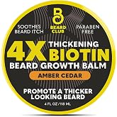 The Beard Club Biotin Beard Balm for Men - Beard Growth Shea Butter with Castor &amp; Coconut Oil - Moisturizing, Hydrating and Softening Cream - Amber Cedar Scent - 4 oz