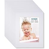 Egofine 11x14 White Picture Mats Pack of 14, Frame Mattes for 8x10 Pictures, Acid Free, 1.2mm Thickness, with Core Bevel Cut