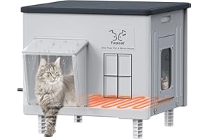 MYODAL Indestructible Heated Cat House for Outside - Extremely Waterproof & Weatherproof Heated Outdoor Cat House with Escape Door for Winter, Insulated Feral Cat Shelter for Barns Strays, 17.7x15x17.5 in