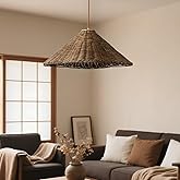eccuslon 19” Rattan Chandelier Light Fixture, Boho Chandeliers Hand Woven Wicker Pendant Light, Vintage Chandelier for Dining