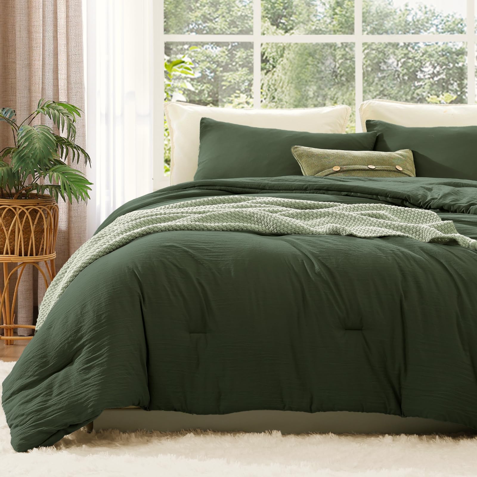 Photo 1 of WRENSONGE King Size Comforter Set - 3 Pieces Deep Forest Comforter Prewashed Soft Lightweight for All Seasons,Fluffy Down Alternative Comforter King Size with 2 Pillow Shams