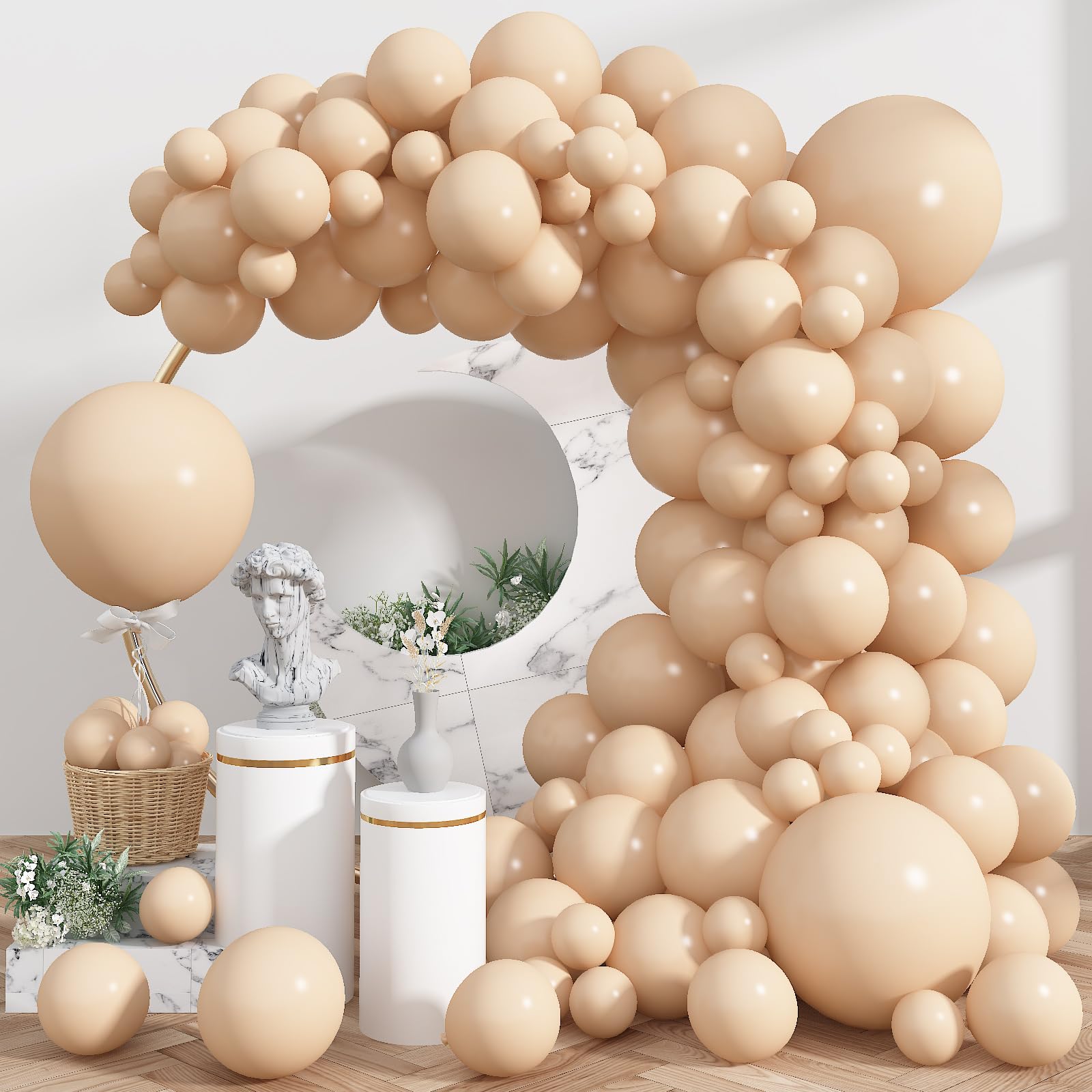 Photo 1 of 113 Pack Nude Balloons, Beige Apricot Balloon Garland Arch Kit 18/12/10/5 Inch, Neutral Cream Peach Latex Party Balloons, Blush Taupe Helium Balloons for Boho Birthday Wedding Baby Shower Decorations