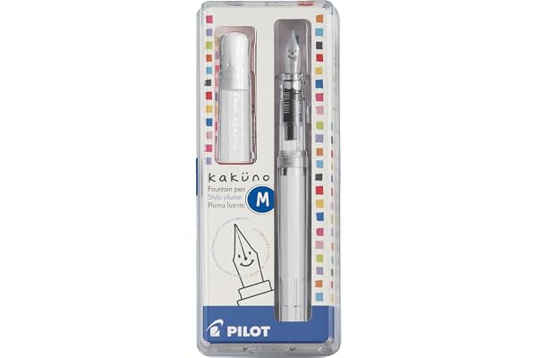 PILOT Kakuno Fountain Pen, Clear Barrel, Medium Nib with Black Cartridge