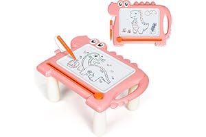 AITUITUI Dinosaur Magnetic Doodle Board Table for Toddlers, Color Drawing & Writing Sketch Pad Educational Learning Kids Toy for 1 2 3 Year Old Boys Girls, Mess-Free Art Gift for Birthday or Christmas, Pink