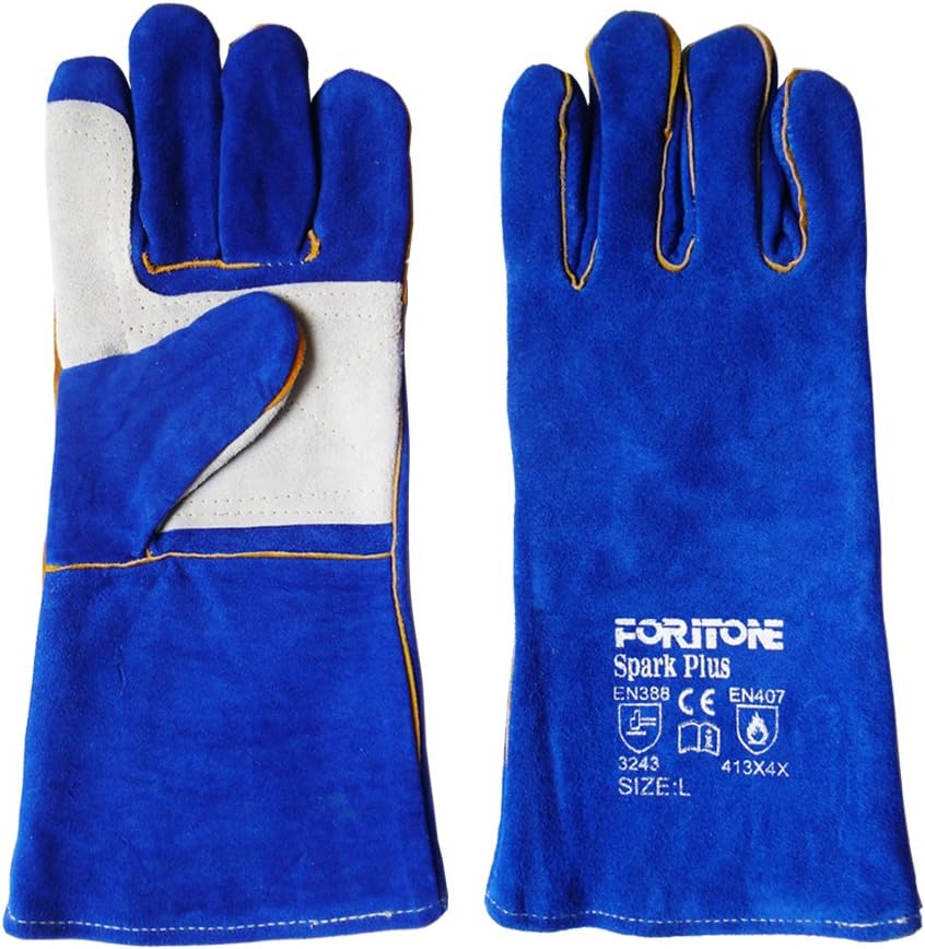Foritone Sparkplus Leather Gloves for welding,safety,heat resistant, BBQ,Grill,Pot Holder,Blue(1 Pair/Pack)