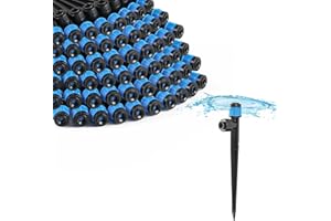 MIXC 60pcs Quick-Connect Drip Irrigation Emitters Fan Shape for 1/4" Drip Irrigation Tubing - Adjustable Push-to-Connect 360° Drip Emitters Vortex on 6" Sturdy Stake for Irrigation System