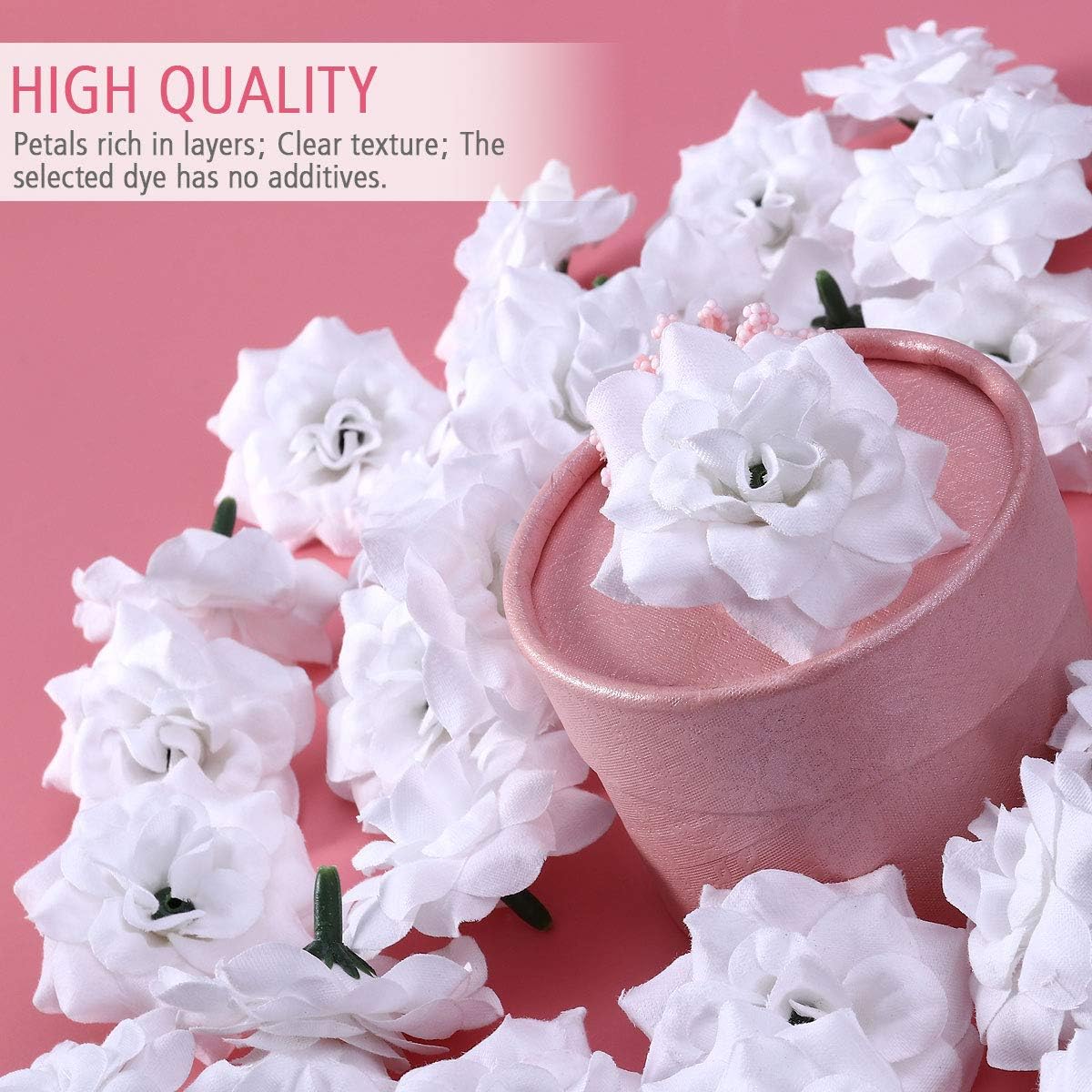 LUOEM 50Pcs Artificial White Flowers Heads Silk Rose Heads Craft Flowers for Wedding Hat Clothes Album - Image 5