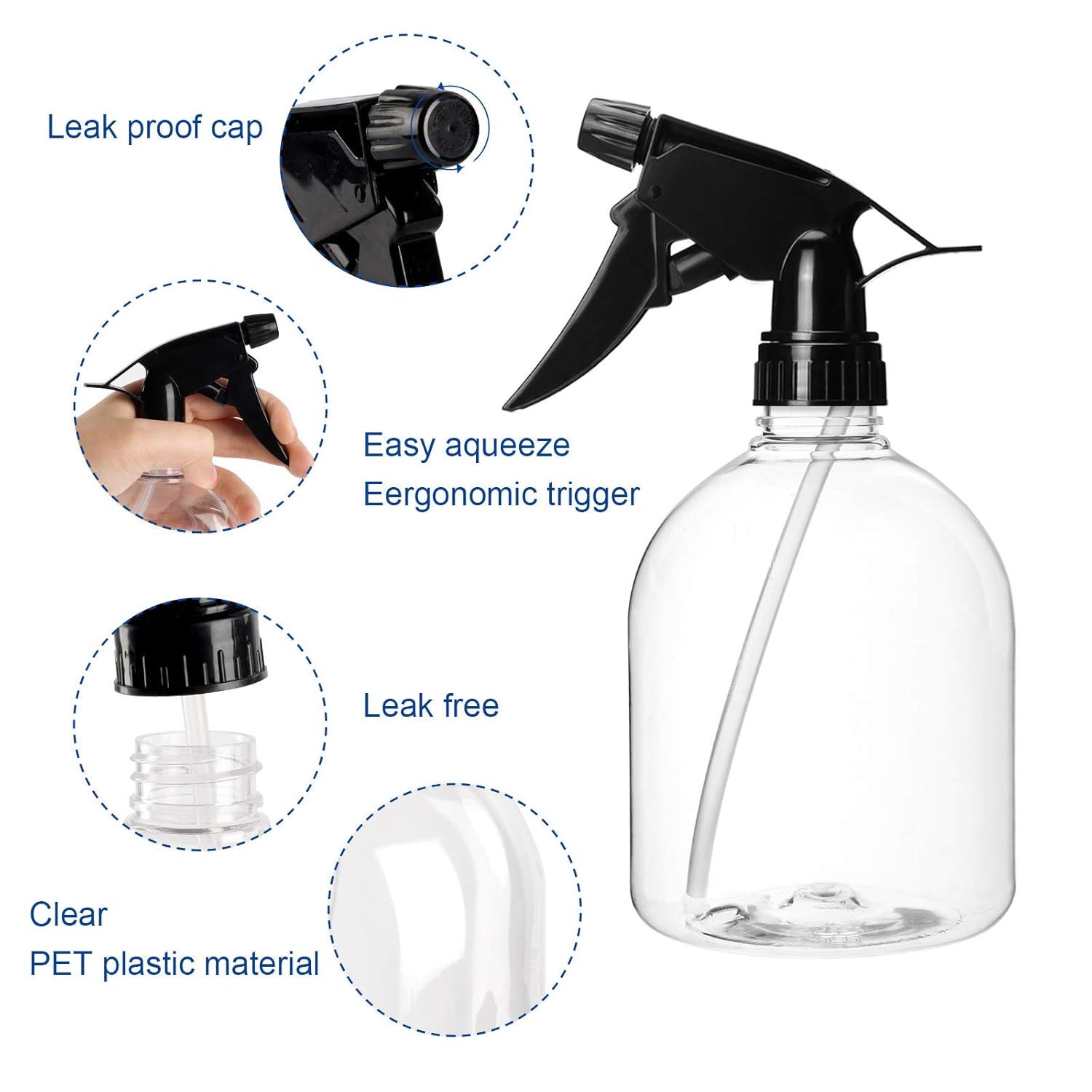 Plastic Spray Bottles 2pcs 16oz Empty Clear Spray Bottle with Black Trigger Sprayers and 1 Replacement Trigger, Adjustable Nozzle, for Cleaning Solutions, Planting, Cooking: Beauty