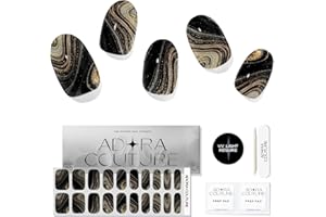 ADORA COUTURE Semi Cured Gel Nail Strips Kit | 20pcs Uv Gel Nail Stickers | Black Gold Swirling Glitter Nail Wraps | Gel Stickers for Nails Uv Light Required (Milky Way)
