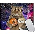 Amcove Galaxy Mouse pad, The Space cat Holds a Cup of Coffee and Orange Glazed Donut Customized Rectangle Non-Slip Rubber Mousepad Gaming Mouse Pad