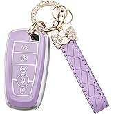 JAMCARI for Ford Key Fob Cover with Keychain, Soft TPU Key Case Shell for F150 F250 F350 Mustang Bronco Explorer Escape Edge Expedition Maverick Ranger Lincoln Smart Remote Key (Purple)