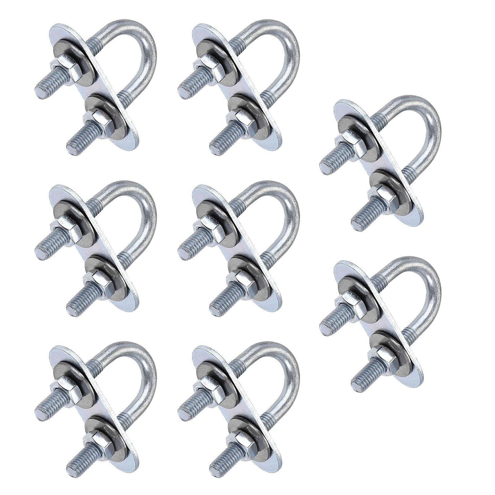 TOP-VIGOR 8 sets M6 Round U-Bolts, 16mm Inner Width 46mm Length Steel U-Bolts with Nut, Plate, Washer for Building Installations Mechanical Parts Connection Cehicles Ships