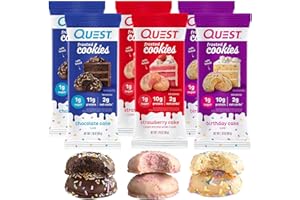 KOVA KH HARPER Quest Nutrition Frosted Cookie Variety Pack - Strawberry & Birthday Cake & Chocolate Cake Flavors - Soft & Chewy Cookies - Low Carb, Low Sugar, High Protein Snack - 25g (Kova Harper Packaging) (6x2 Pack, Chocolate x Strawberry x Birthday Cake)