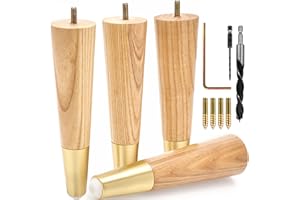 Airy Abode Premium Ash Wood Furniture Legs with Gold Caps (Full Install Kit) - Pick Your Size and Color