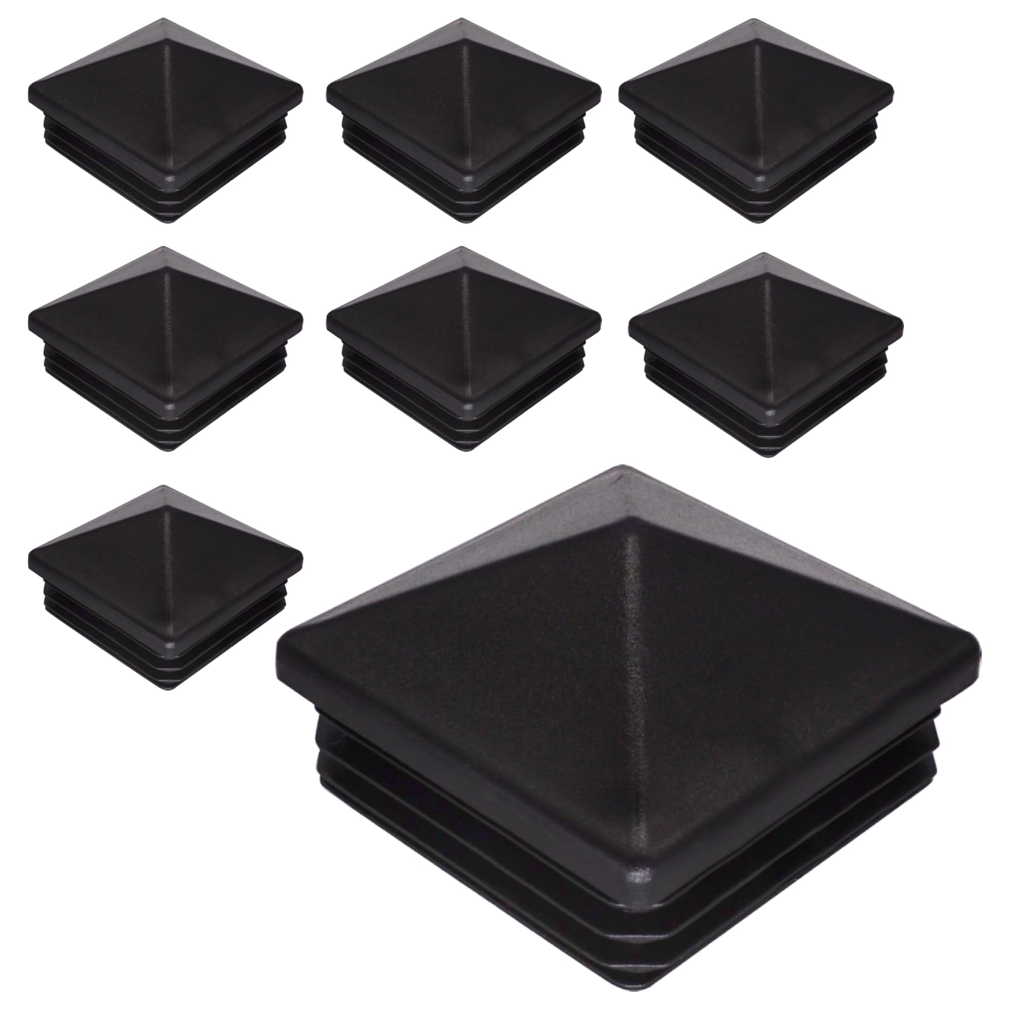 SKIR'CO (8 pcs) Square Plastic Plugs 70 x 70 mm, Tube End Caps, Fence Post Plugs, Square Tube Inserts, Black RAL 9005