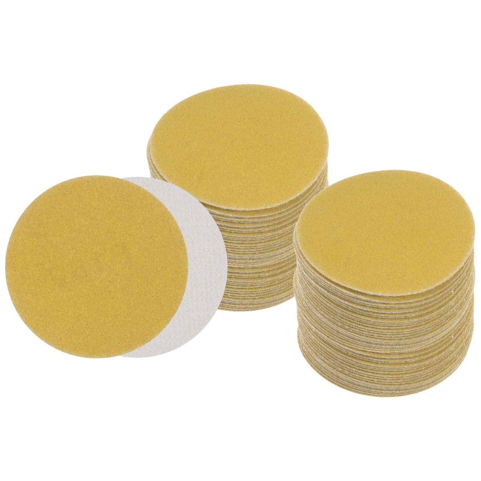 Kozelo 100pcs No Hole Sanding Discs- [ 3 Inch 180 Grit ] Round Hook and Loop Grip Sanding Pads Sheet Sandpaper for Automotive Woodworking Metal Polishing Use| Gold, Aluminum Oxide