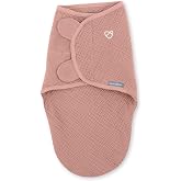 SwaddleMe by Ingenuity 100% Cotton Muslin Original Baby Swaddle, Blush | Size Small/Medium, Fits 0-3 Months (7-14 lbs), Up to 26 Inches Long, Hook &amp; Loop Closure, Oeko-Tex Certified, 1.5 TOG, 1-Pack