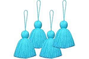 NINGYOHI Big Size 4 PCS Tassels for Crafts, Handmade Hanging Tassels for Pillow Decor, Blanket Decoration Tassels, with Hanging Rope for Tassel Garland (8cm/3.15 inch) (Blue- 4 PCS)