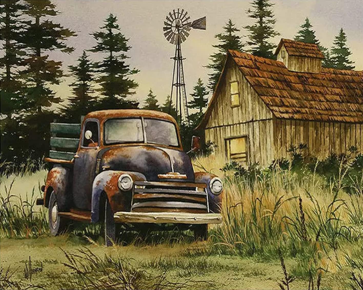 Paintings - Brown Barn Paint by Numbers for Adults Beginner Truck Color by Number Village Artwork Paint by Number Kits Colorful Canvas Oil Painting by Number Home Wall Decor Acrylic Paints 16x20inch Frameless