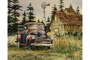 TUMOVO Brown Barn Paint by Numbers for Adults Beginner Truck Color by Number Village Artwork Paint by Number Kits Colorful Canvas Oil Painting by Number Home Wall Decor Acrylic Paints 16x20inch Frameless