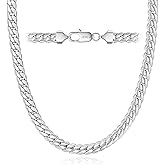 DFUNH 7MM Cuban Link Chain for Men Silver Chains, Silver Mens Chain Necklace,316L Stainless Steel and 14K White Gold /14K Gold Filled, Gold/Silver Chain for Men Necklace