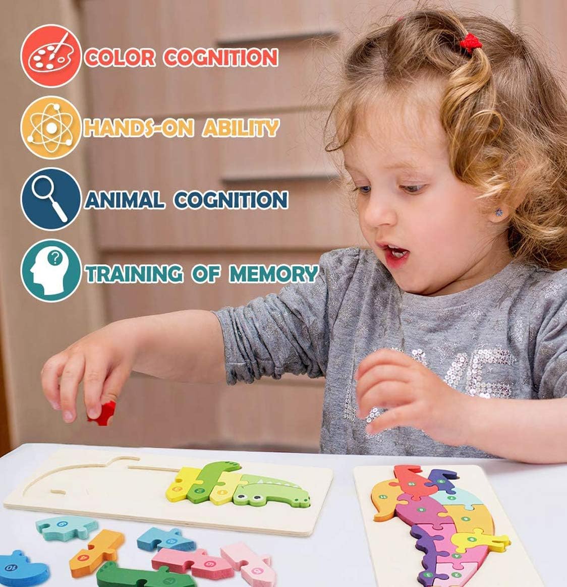 Wooden Puzzles for Toddlers, Preschool Early Educational Toys Puzzles, 4 Pcs Animals Pegged Family Games Set for Kids Boys and Girls 2 3 4 5 6 Years Old: Toys & Games
