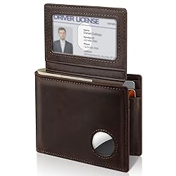 Mens Wallet With AirTag Holder, Bifold Leather RFID