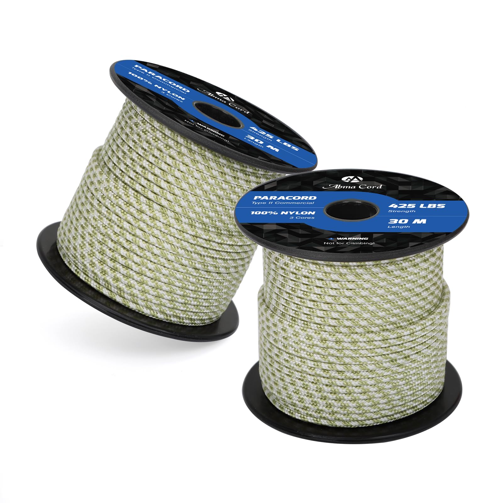 Abma Cord Paracord 425 lbs 3mm 100% Nylon 30M - Holy Guacamole & White