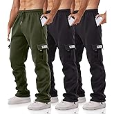 Minorlee Cargo Pants for Men 3 Pack Relaxed Fit Mens Joggers with Pockets,Fleece Hiking Tactical Workout Pants Casual
