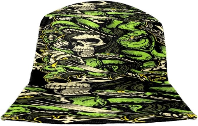 Person Cranial Snake Bucket Hats Flat Top Fisherman Cap Packable Sun