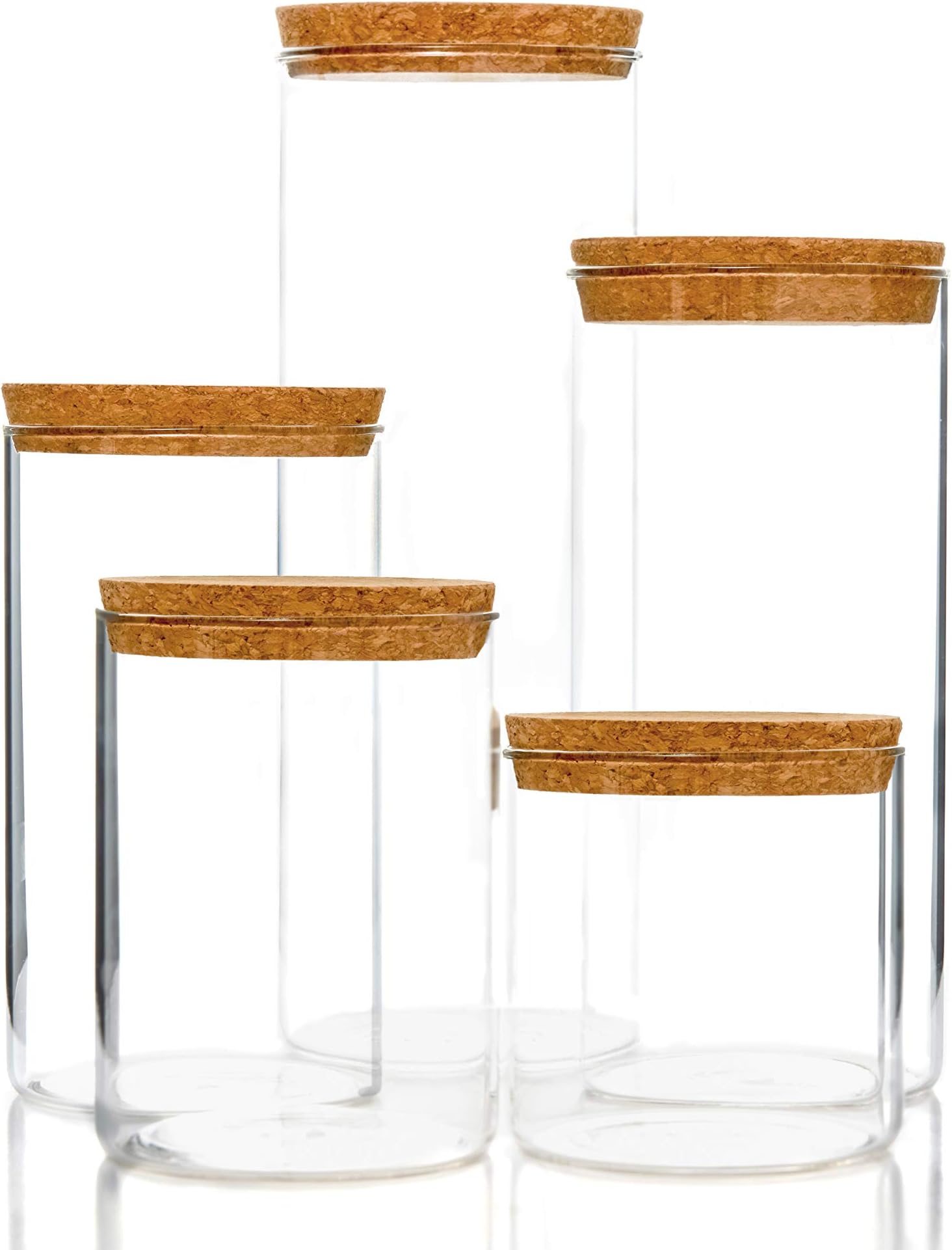 Kitchen Storage Containers With Cork Lids, Set Of 5 Durable Clear Glass Food Canisters For Dry Goods Pantry Organization by Wylder