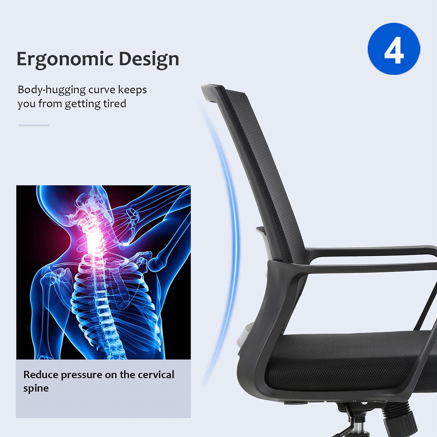 FDW Office Chair Ergonomic Desk Chair Mid-Back Mesh Computer Chair ...