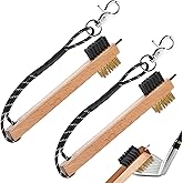 Feekoon 2 Pcs Wood Golf Club Brush, Groove Cleaner with Rope and Metal Clip, Oversized Brush Head, Heavy Duty Nylon Bristles for Cleaning Grooves on Clubs Golf Accessories