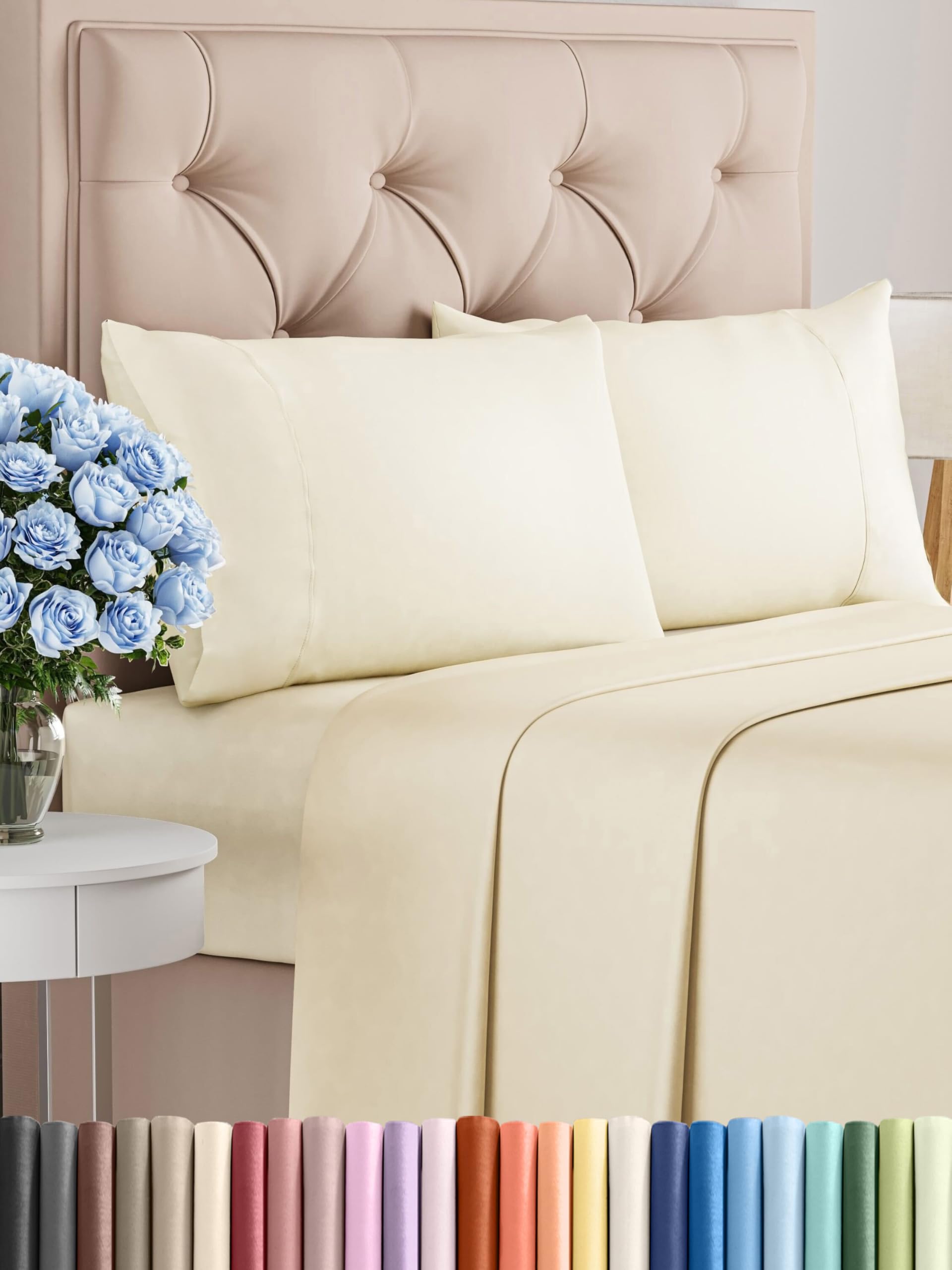 Photo 1 of Twin XL 4 Piece Sheet Set - Cooling Sheets for Hot Sleepers - Hotel Luxury Bedding Set with 8-16 Inch Deep Pockets - 1 Flat & 1 Fitted & 2 Pillowcases - Soft, Easy Care and Wrinkle Free - Off White