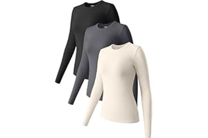 OQQ Womens 3 Piece Long Sleeve Tops Crew Neck Stretch Fitted Underscrubs Layer Tee Shirts Tops