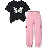Ayzozuy Kid Girl Clothes Outfits Figure Letter Graphic Tee Top + Flap Pocket Pants 2PC Spring Summer Clothing Set