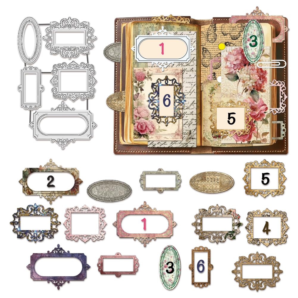 BENECREAT 5Pcs/Set Carbon Steel Die Cuts, Number Tags Label Frame Cutting Dies Stencils for DIY Scrapbooking, Photo Album, Decorative Embossing, Number Tag Making, 0.8mm Thick