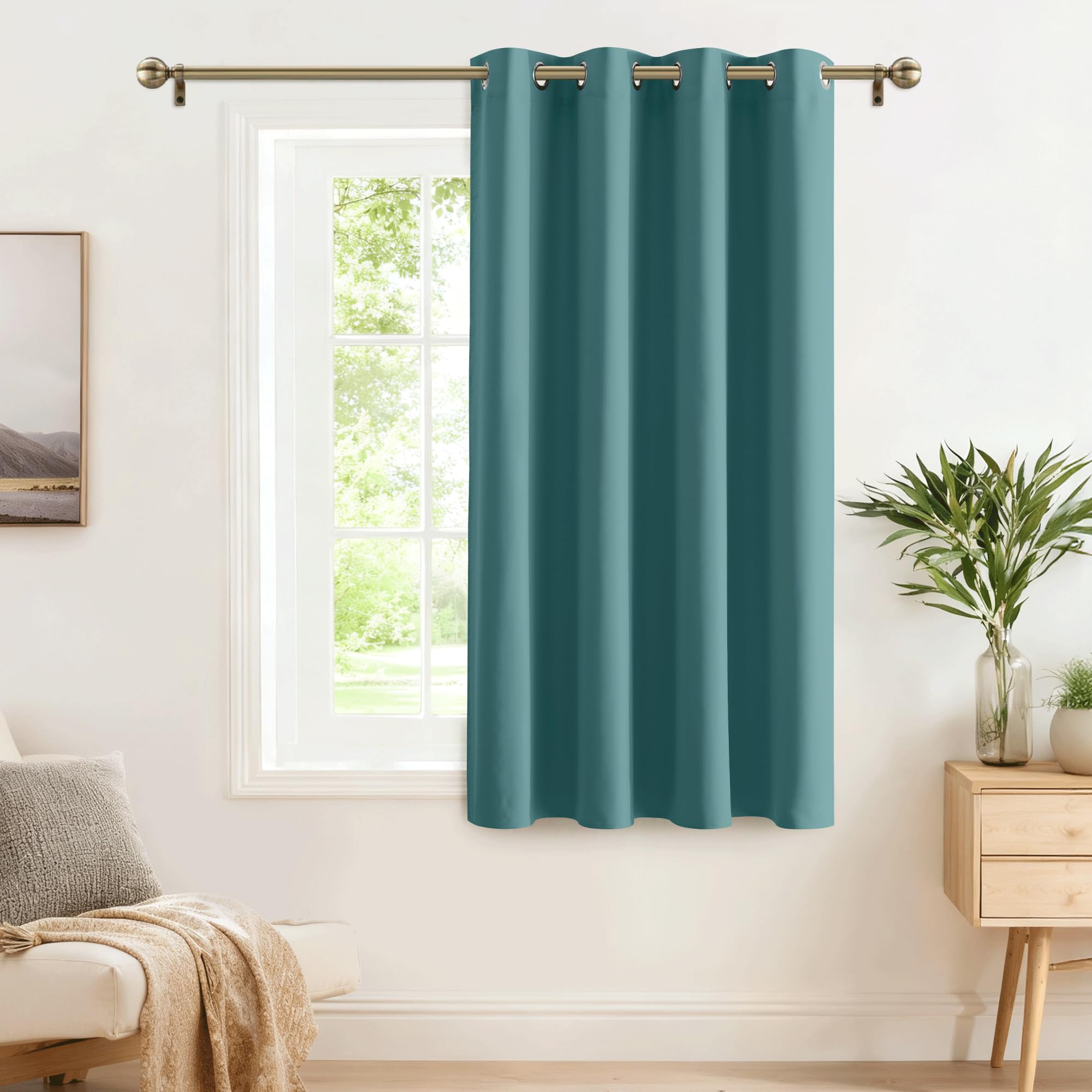 PONY DANCE Thermal Blackout Curtain - Bedroom/Living Room Decor Eyelet Privacy Protected Single Privacy Door Curtain, 1 Panel, 52-inch x 63-inch, Sea Teal