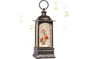 GRELUNA Christmas Snow Globes, Three Cardinals on Trees Scene Snow Globe，USB or Battery Operated Sparkly Glitter Snow Lantern with Musics for Christmas Decorations and Snow Globe Collection