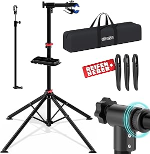 Monzana® Fahrradmontageständer Profi 30 kg Tragetasche Reifenheber Werkzeugablage Stahl klappbar höhenverstellbar Reparaturständer Fahrrad