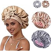 Syvvste 4PCS Satin Bonnet Double Layer Silk Sleep Cap for Sleeping Hair Bonnets with Elastic Tie Band for Curly Natural Hair