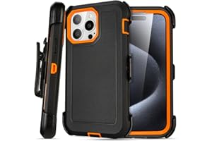 Saiboro for iPhone 14 Pro Max Case with Clip Belt Holster, Heavy Duty Military Grade Drop Protective Case for iPhone 14 Pro Max 6.7" case (Black+Orange)