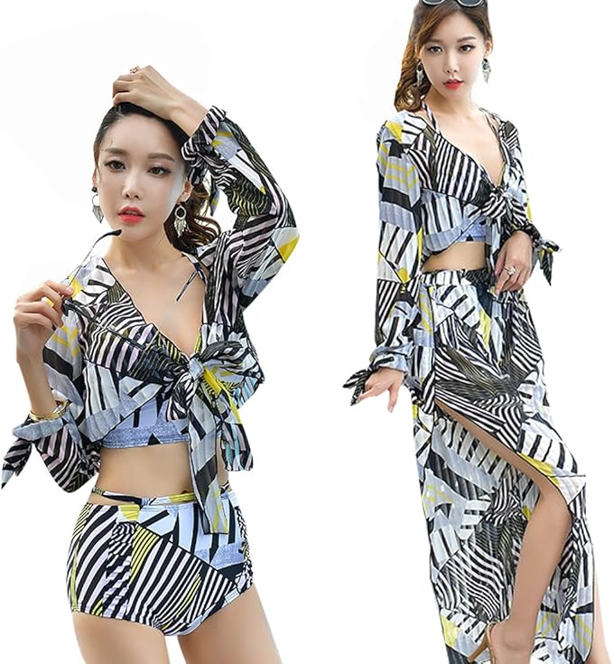 Amazon Silksea 水着 レディース ビキニ ４点セット 長袖 ロングスカート 細見 体型カバー Uvカット タンキニ 大人っぽい ママ 水着 タンキニ 通販