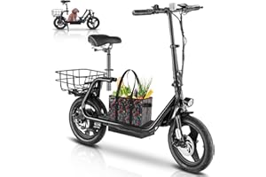 Caroma Peak 819W Electric Scooters, 48V Battery, 25 Miles Range&20MPH, 14" Tire&Shock Absorbing Seat, Foldable Adult Electric Bicycles for Commuting, Electric Scooter with Seat for Adults
