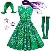 TAMOSKY Girls Green Disgust Costume Kids Joy Cosplay Dress up Halloween Birthday Christmas Outfits with Wig